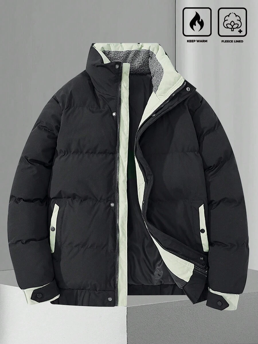 Manfinity Homme Men's Plain Simple Daily Long Sleeve Padded Coat - Black - View 1