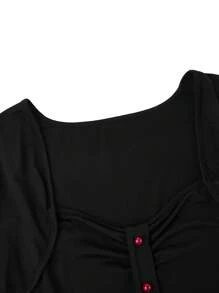 SHEIN Clasi Vestido sexy de talla grande para mujer con unicolor y parches para Halloween