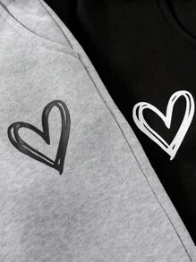 青少年女孩基本款两件套心形印花休闲运动裤，2024 秋冬新品系列