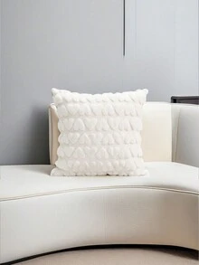 1 件毛绒心形装饰抱枕套，无填充物，适用于客厅沙发、卧室床头板 - 白色 - 查看 2