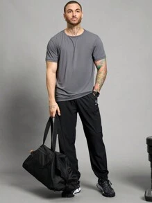 Manfinity Sport Corelite Boyfriend Style Men's Casual Solid Color Short Sleeve Sports T-Shirt - Grey - View 4