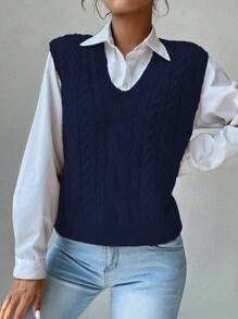 SHEIN Unity Chaleco de punto sin mangas de cuello en V elegante - azul real - Ver 6