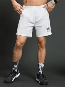 Gym Rark Shorts deportivos de cintura elástica con estampado de figura y letra, estilo novio, color gris - Gris - Ver 5