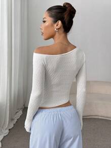 Flirla Women's Solid Color Oblique Shoulder Long Sleeve Minimalist Sweater, Casual For Daily Wear