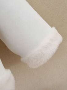 年轻女孩厚蝙蝠翼连帽外套，毛茸茸的衬里，温暖的外套，适合小女孩时尚服装，秋冬季 - 白色 - 查看 5