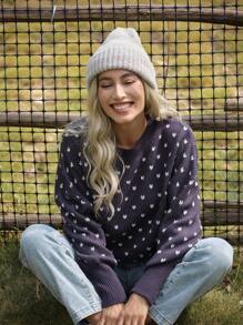 LanaWest Jersey de cuello redondo con mangas tipo dolman y estampado de corazón casual de LanaWest, para otoño/invierno
