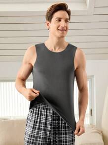 Men's Simple Solid Color Thermal Inner Vest, Casual For Autumn/Winter ,2 Pcs