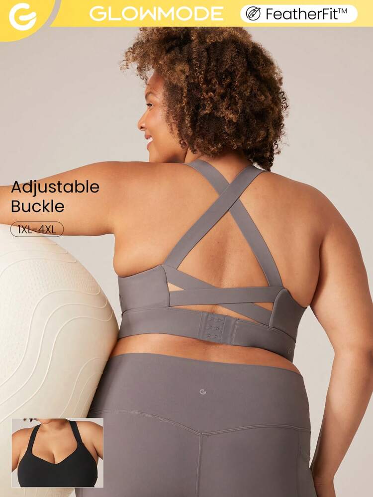 FeatherFit™ Adjustable Buckle Back Double Crisscross Strapped Sweetheart Neck Sports Bra Low Impact Yoga Pilates Daily Removable Cups
