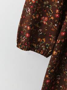 SHEIN LUNE 1 件大码女式碎花圆领长袖系带连体裤连衣裙，适合度假超长女装 - 彩色 - 查看 3