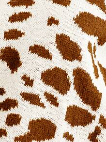 SHEIN LUNE Novo Suéter Pulôver Casual Solto em Tricô, Estilo Europeu e Americano, Modelagem Relaxada, Estampa de Leopardo, Blusa Simples em Tricô, Outono/Inverno - Caqui - Ver 6