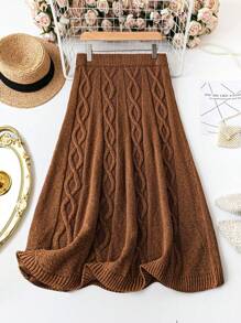 EMERY ROSE Plus Solid Cable Knit Sweater Skirt, For Winter