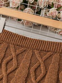 EMERY ROSE Plus Solid Cable Knit Sweater Skirt, For Winter