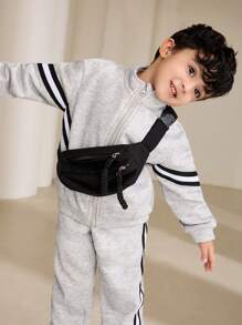 SHEIN Young Boy 4-7 Years Old Warm Fleece Lined Sports Suit,Back-To-School Casual Tracksuit,Winter Career Day Long Sleeve Jacket And Pants Set Jogging Suit - Multicolor - View 5