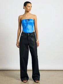 AiiRZ Snake Print Bandeau Tie Front Bodysuit