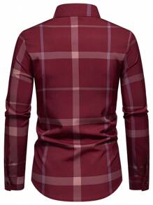 Manfinity Mode Men's Button-Front Long Sleeve Plaid Casual Top, Minimalist Style, Daily/Leisure Wear