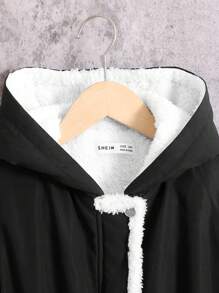 SHEIN Parka con capucha para niñas preadolescentes, de cintura ceñida, forrada térmicamente, de hombros caídos, estilo casual y cómodo, adecuada para otoño e invierno, versátil y clásica