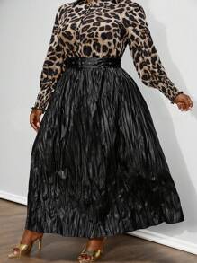 Maweii 大码系腰带百褶印花优雅半身裙