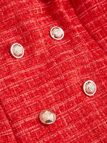 SHEIN Unity Plus Size Women Casual Ruched Collar Puff Sleeve Double Breasted Red Coat - Red - View 7