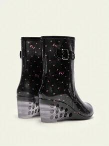 Cuccoo Women Minimalist All-Over Print Metal Decor Rain Boots, Casual For Daily Wear Black For Christmas And New Year Holiday Vibe Fall And Winter - Black - View 8