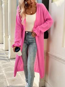 INAWLY Cárdigan casual de manga larga de punto acanalado de unicolor para mujer