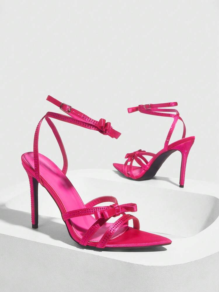 CUCCOO SZL Pointed Toe Rhinestone Embellished Fashionable High Heel Ankle Strap Sandals For Women, Daily & Formal Occasion Spring Shoes Spring Break Easter Prom Heels