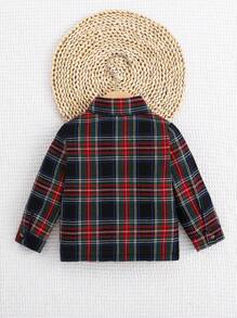 SHEIN 1 Piece Baby Boys Casual Shirt Long Sleeve Patchwork Pocket Car Embroidery Lapel Single-Breasted Top Plaid Retro Fashion Versatile Matching Jeans Casual Pants Daily Wear Elegant Spring New Style - Multicolor - View 2