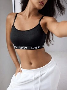 EasyFave Women's Fashion Sporty Comfy Letter Band Sports Bra