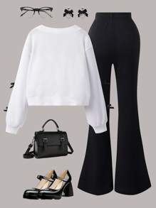 Sweetra Young Tween Girl Elegant Fashion Jacket With Flare Pants Set For Autumn/Winter