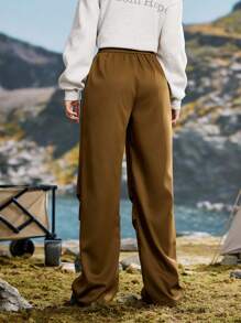 In My Nature Women's Casual Loose Drawstring Waist Slant Pocket Outdoor Pants - Coffee Brown - View 2