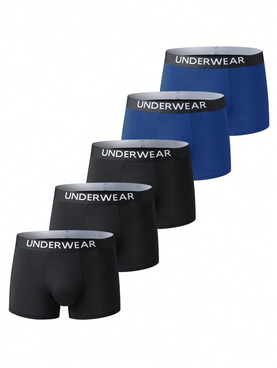 5pcs Men Letter Print Basic Boxer Briefs, Casual Everyday Wear - Multicolor - View 1