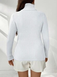 Calvaya Plus Size Solid Color Turtleneck Casual All-Match Long Sleeve Sweater, For Winter Knit Pullover Fall - White - View 2