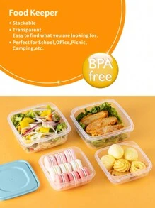 SHEIN Basic living Hộp bảo quản thực phẩm trong suốt 4 miếng - Xanh đậm - Xem 5