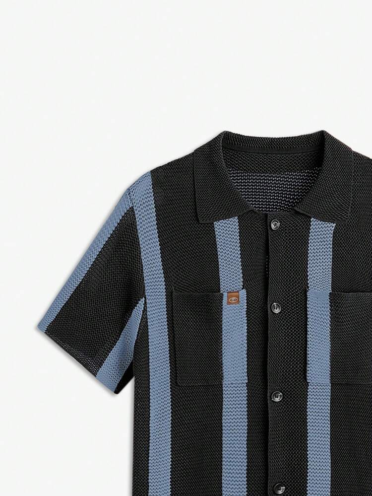 Short Sleeve Fitted Knit Casual Sweater For Men, Suitable For Autumn/Winter