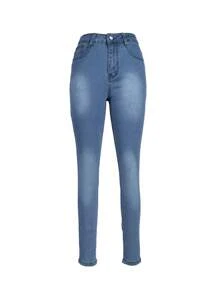 Women's Skinny Back Slit Bow Decor Jeans - Light Wash - View 3