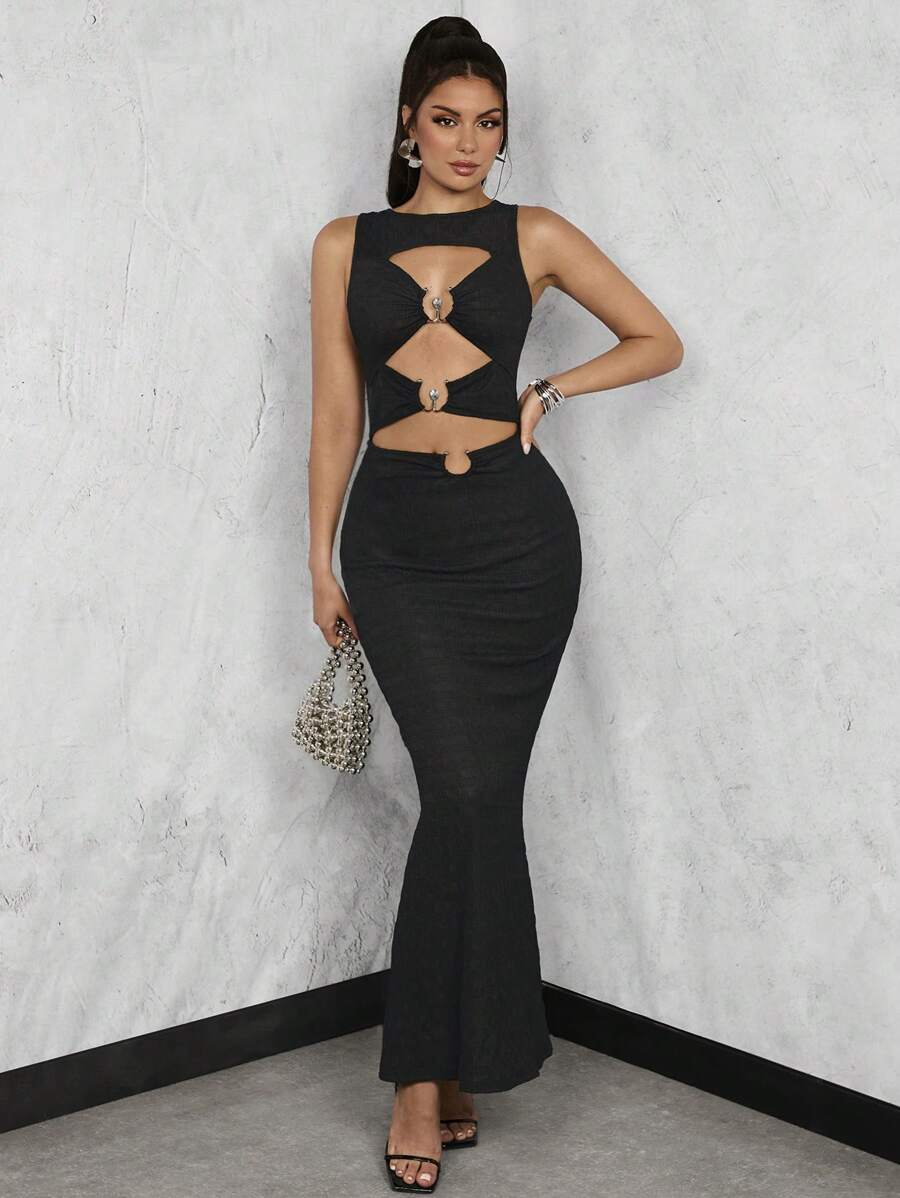 Glamine Cut Out Front Mermaid Hem Longline Dress   Sexy Dress - Black - View 1