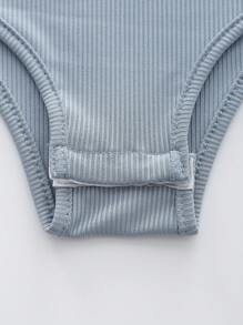 SHEIN 2 件套青少年女孩休闲纯色连体裤上衣 + 宽腿宽松裤 - 藍色 - 查看 8