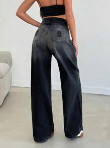 EURMUSE HIGH RISE WIDELEG CUT EBRIODERY DETAIL Y2K STYLE YOUNG JEAN - Dark Grey - View 2