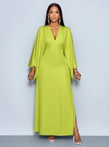 SOLERSUN Women's Deep V-Neck Flare Sleeve Dress Maxi Women Outfit Fall Cloth For Women - Green - View 5