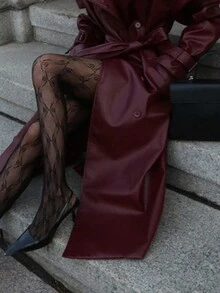 DAZY 女士蕾丝蝴蝶结黑色连裤袜 - 黑色 - 查看 8