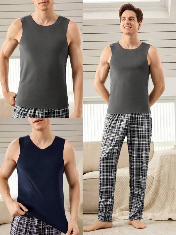 Men's Simple Solid Color Thermal Inner Vest, Casual For Autumn/Winter ,2 Pcs