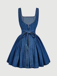 SHEIN MOD 1 pièce Robe en jean volantée à taille élastique pour femmes, mode d'été