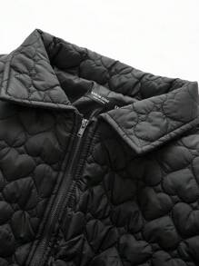 SHEIN SXY Plus Size Women Heart Quilted Padded Coat, Suitable For Fall & Winter, Date Night, Birthday, Bachelorette Party Outfit, Casual, Shopping, Streetwear, Going Out, Easy To Match & Looks Slim, Accent Your Body, Flatter The Figure