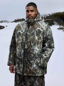 Manfinity VCAY Plus Size Men's Tree Pattern Camo Hooded Padded Coat
