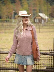 LanaWest 1 pieza Suéter de punto casual con cremallera media de mujer para ropa de Año Nuevo