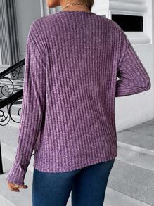 SHEIN Maternity Casual Solid Color Ribbed Knit Long Sleeve T-Shirt, Knit T-Shirt, Autumn