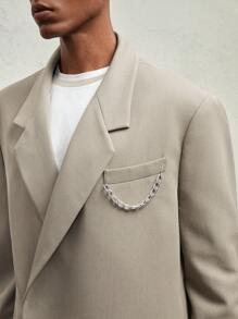 AKNOTIC Formal 男式宽松版型金属链装饰前开翻领休闲夹克，驼色，秋冬款