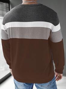 Manfinity Homme Áo len dài tay cổ tròn màu tương phản thường ngày cho nam, mùa thu/đông - Cà phê nâu - Xem 2