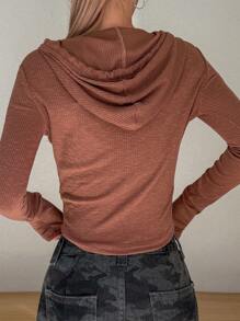 DAZY Áo khoác trùm đầu có dây rút, dáng ôm, màu trơn đơn giản dành cho nữ, mùa thu - màu nâu - Xem 7