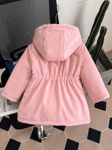 Elladie kids 年轻女孩腰部收紧连帽加厚外套，拉链开合，假抽绳，冬季