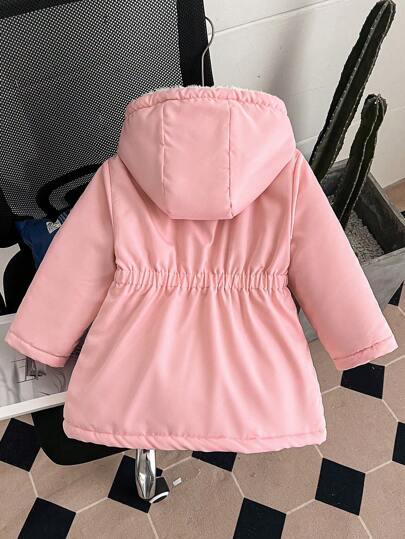Elladie kids 年轻女孩腰部收紧连帽加厚外套，拉链开合，假抽绳，冬季